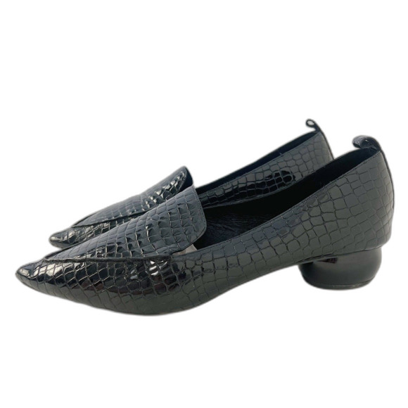 Jeffrey Campbell Viona Black Patent Leather Crocodile Pointed Toe Heel Size 11 - Picture 1 of 8
